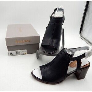 Franco Sarto Harlet Women’s 7.5M Heels Black Leather Open-Toe Slingback Sandals